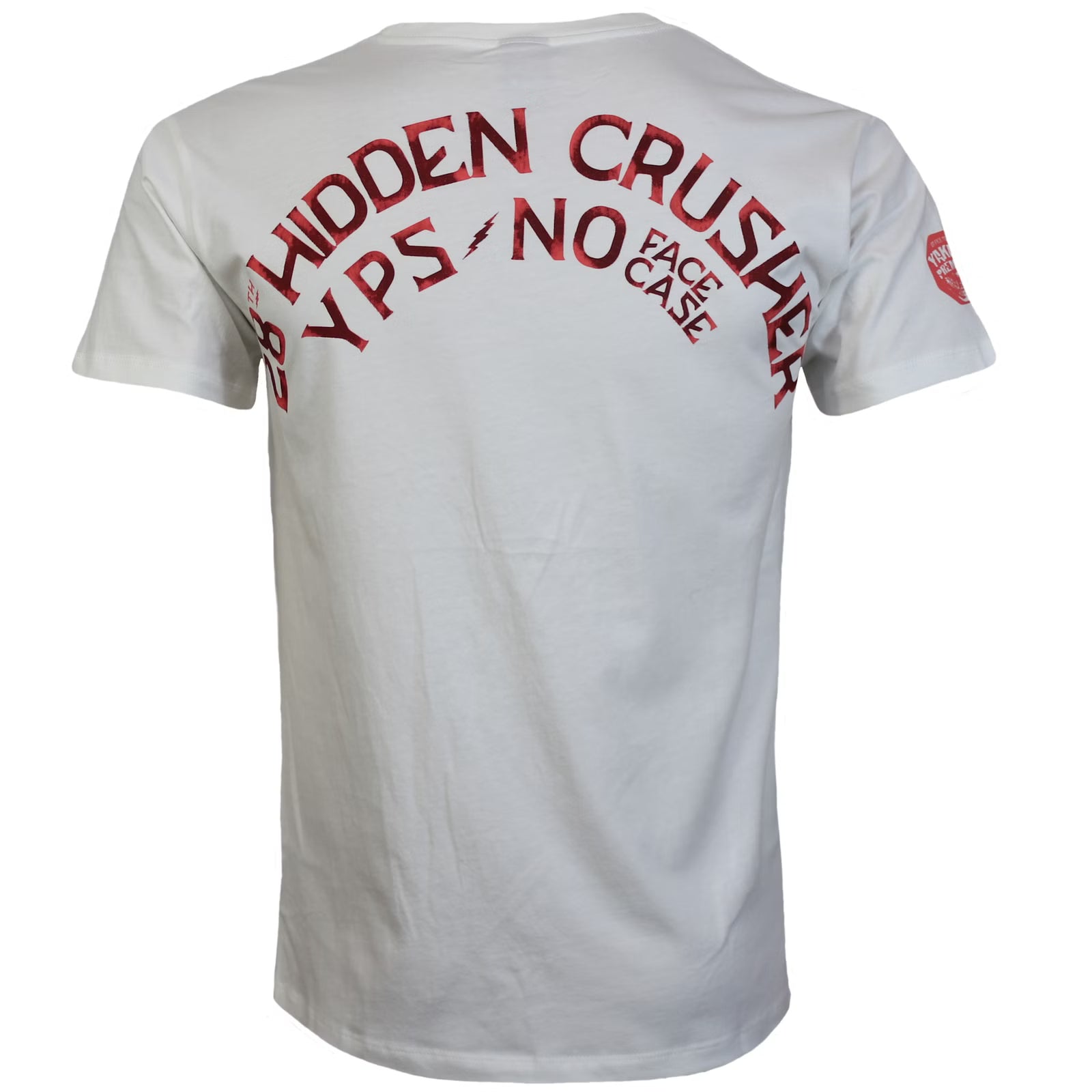 Rückenansicht: Yakuza Premium T-Shirt in Natur Weiss mit bogenförmigem Logo.