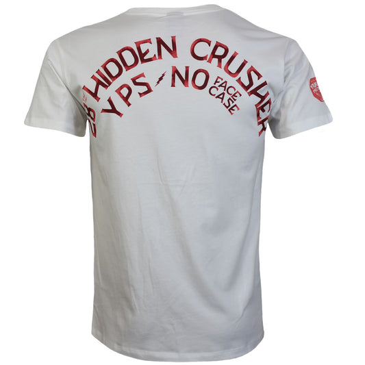 Rückenansicht: Yakuza Premium T-Shirt in Natur Weiss mit bogenförmigem Logo.