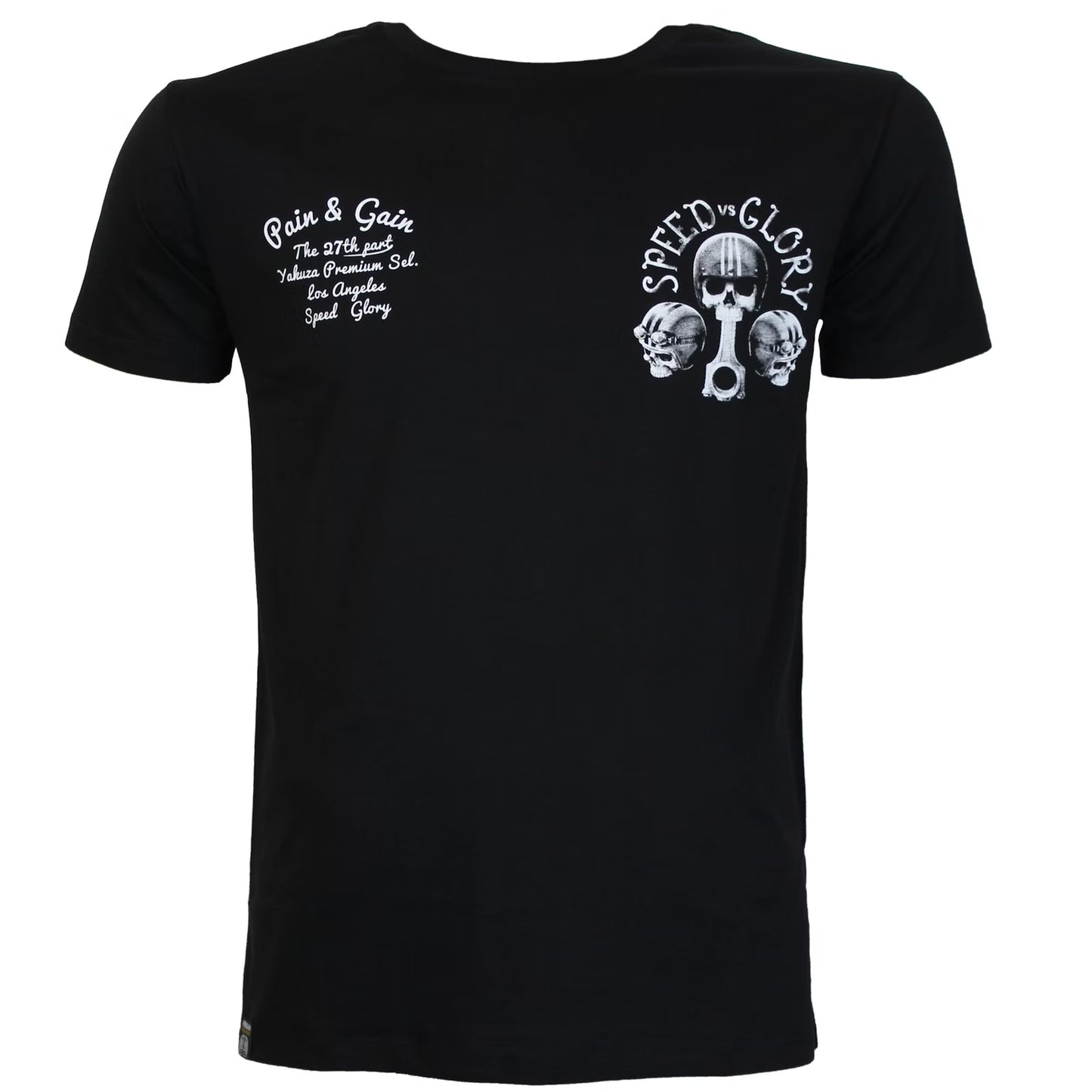 Vorderansicht Yakuza Premium T-Shirt schwarz mit zwei weissen Brustprints.