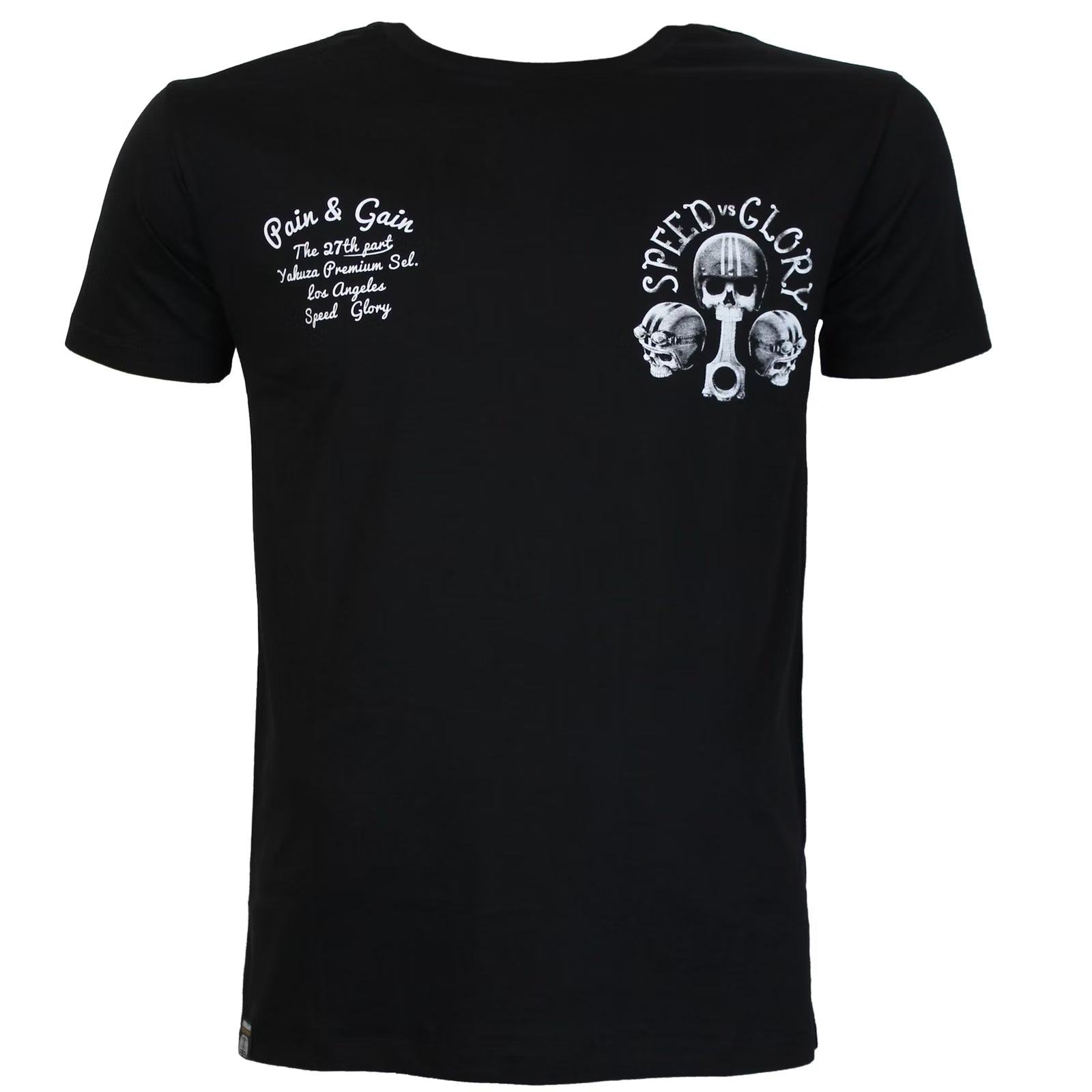 Vorderansicht Yakuza Premium T-Shirt schwarz mit zwei weissen Brustprints.