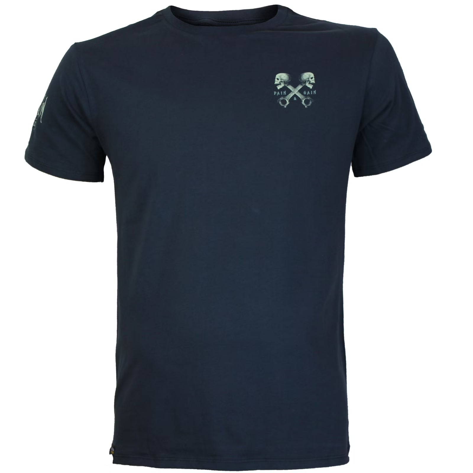 Körperbetontes Yakuza Premium T-Shirt dunkelblau mit Totenkopf-Brustprint.