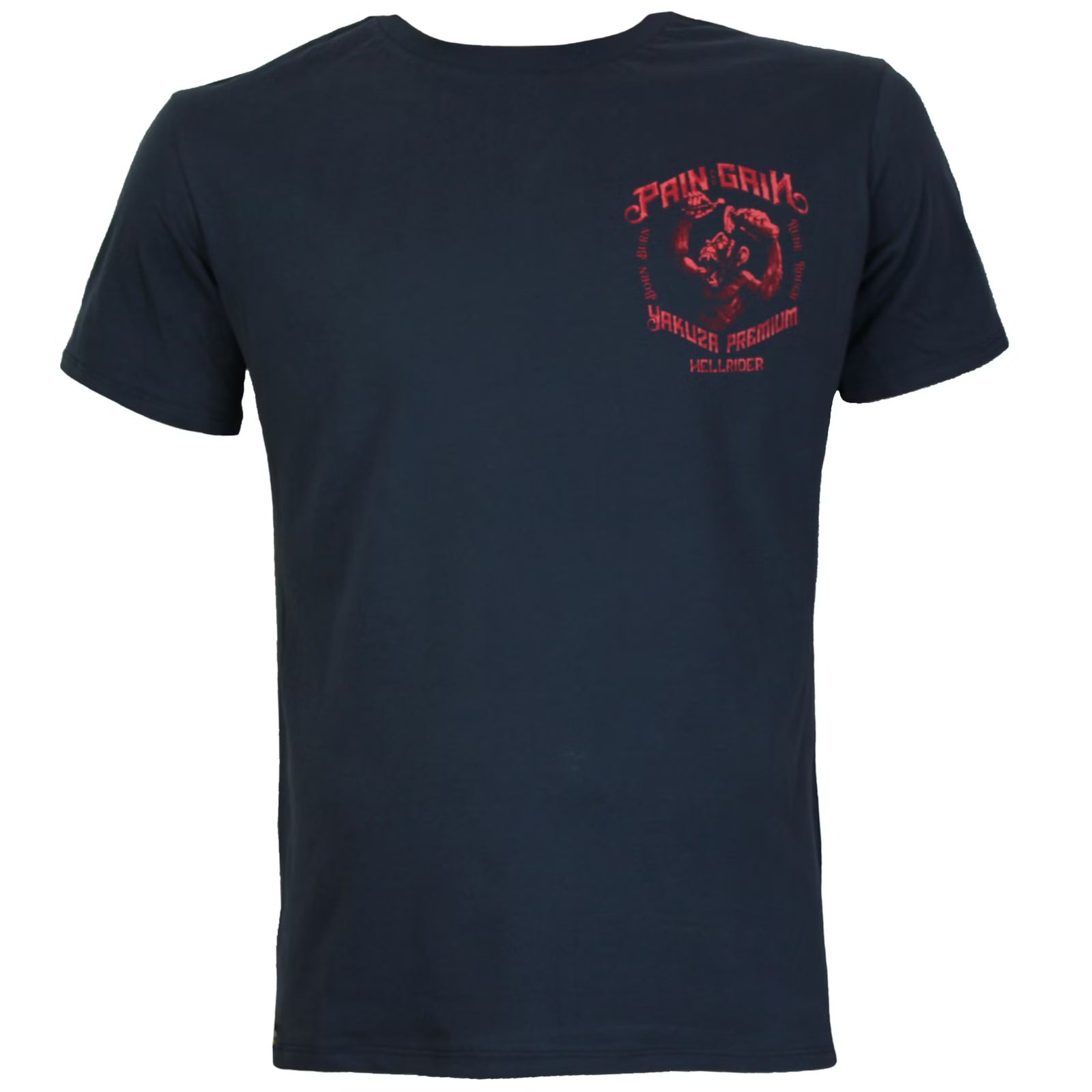 Dunkelblaues Yakuza Premium T-Shirt YPS 3909 mit wütendem Affenprint auf dem Rücken.
