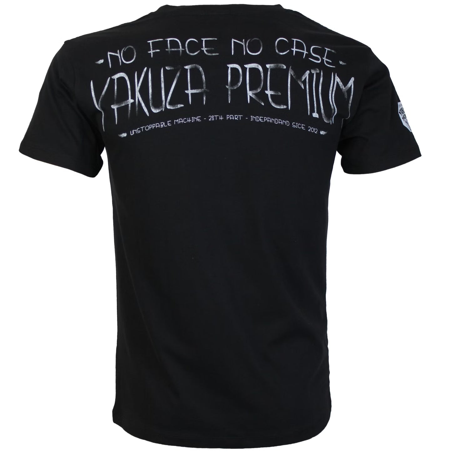 Yakuza Premium Selection T-Shirt in Schwarz mit Frontprint Burattino mit Flammenwerfer und Schriftzug hinten