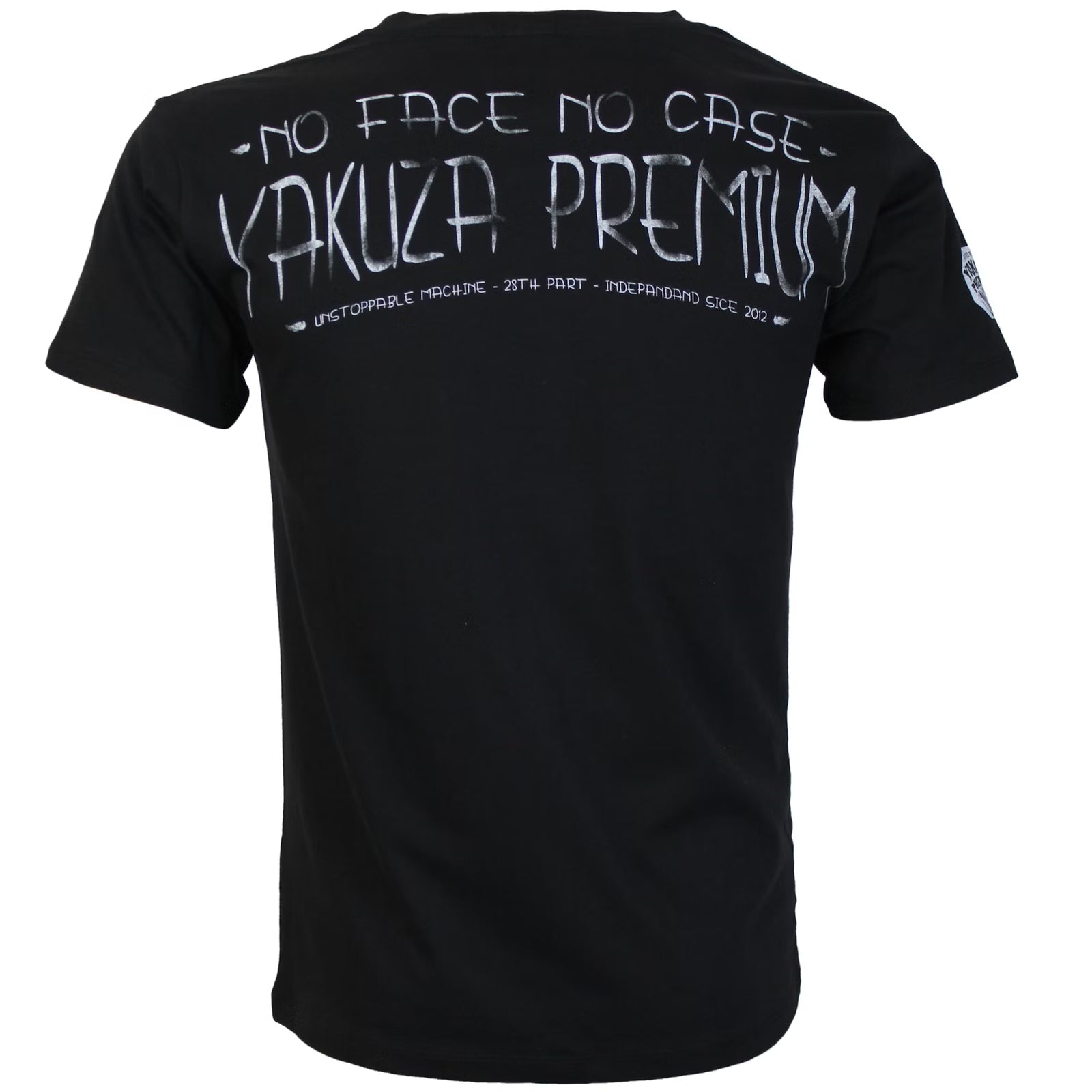 Yakuza Premium Selection T-Shirt in Schwarz mit Frontprint Burattino mit Flammenwerfer und Schriftzug hinten