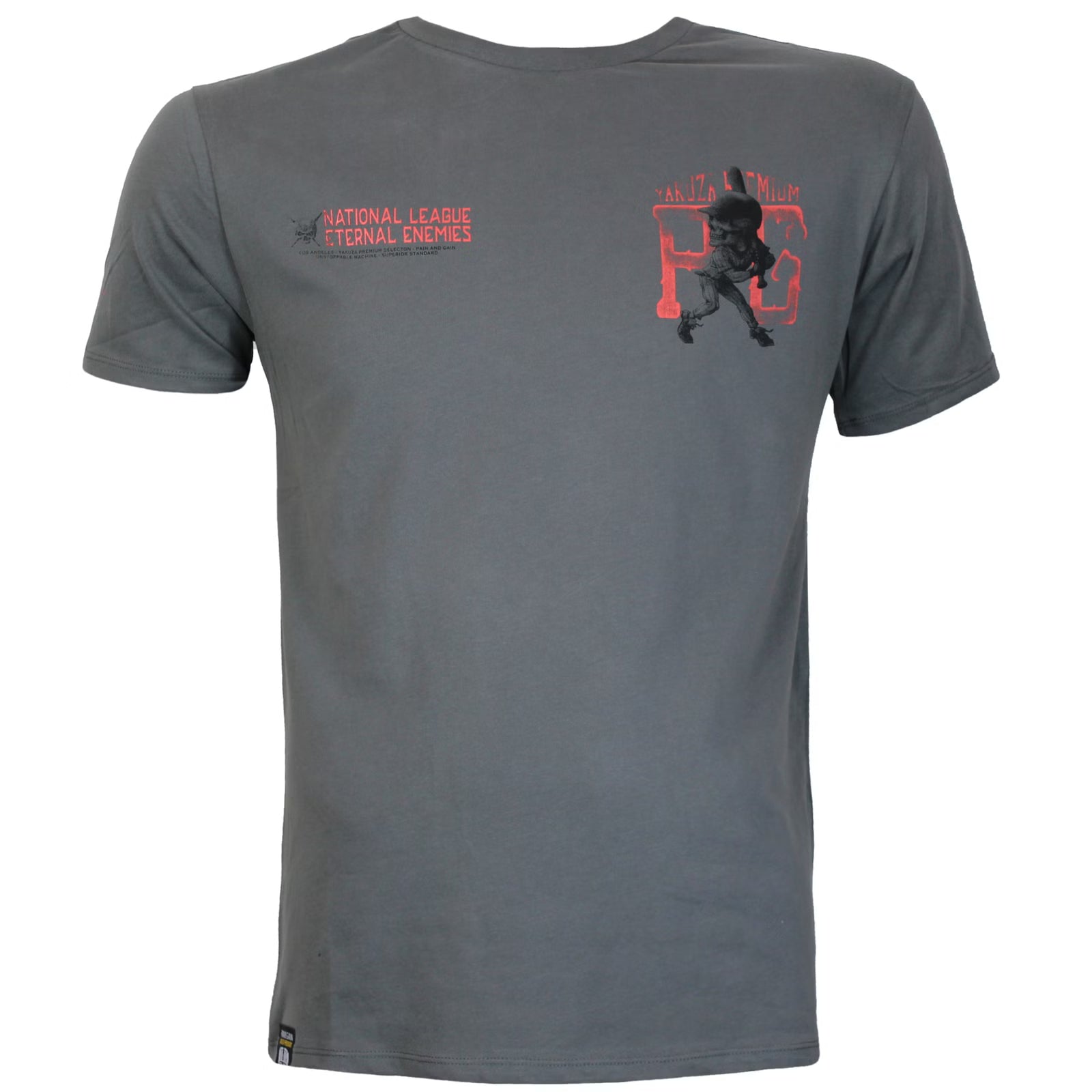 Yakuza Premium T-Shirt in Stone/Grau mit Skull-Print auf Rücken und Brust, weiche Pima-Baumwolle