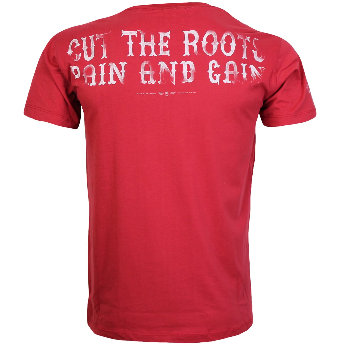 Yakuza Premium T-Shirt 3902 in rot mit grossem Frontprint im Tattoo-Stil und markantem Schriftzug auf dem Rücken – Herren Streetwear