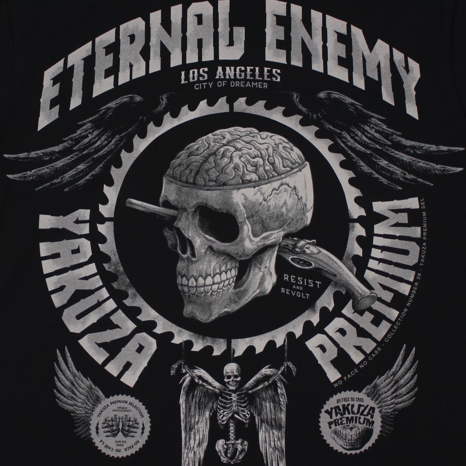 Schwarzes Yakuza Premium T-Shirt mit Brustprint und grossem Rückenprint