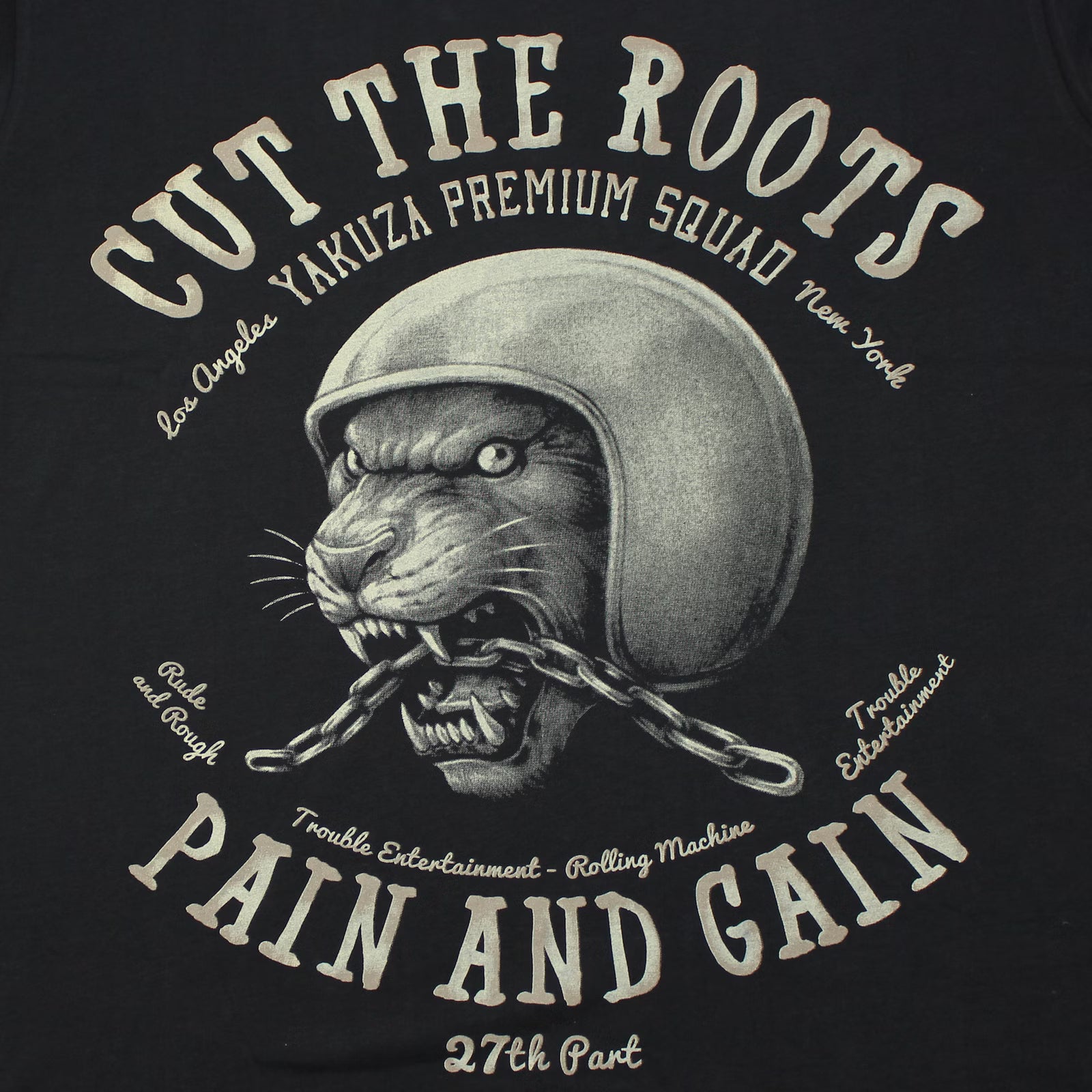 Yakuza Premium T-Shirt 3901 in schwarz mit grossem Frontprint im Tattoo-Stil und markantem Schriftzug auf dem Rücken – Herren Streetwear
