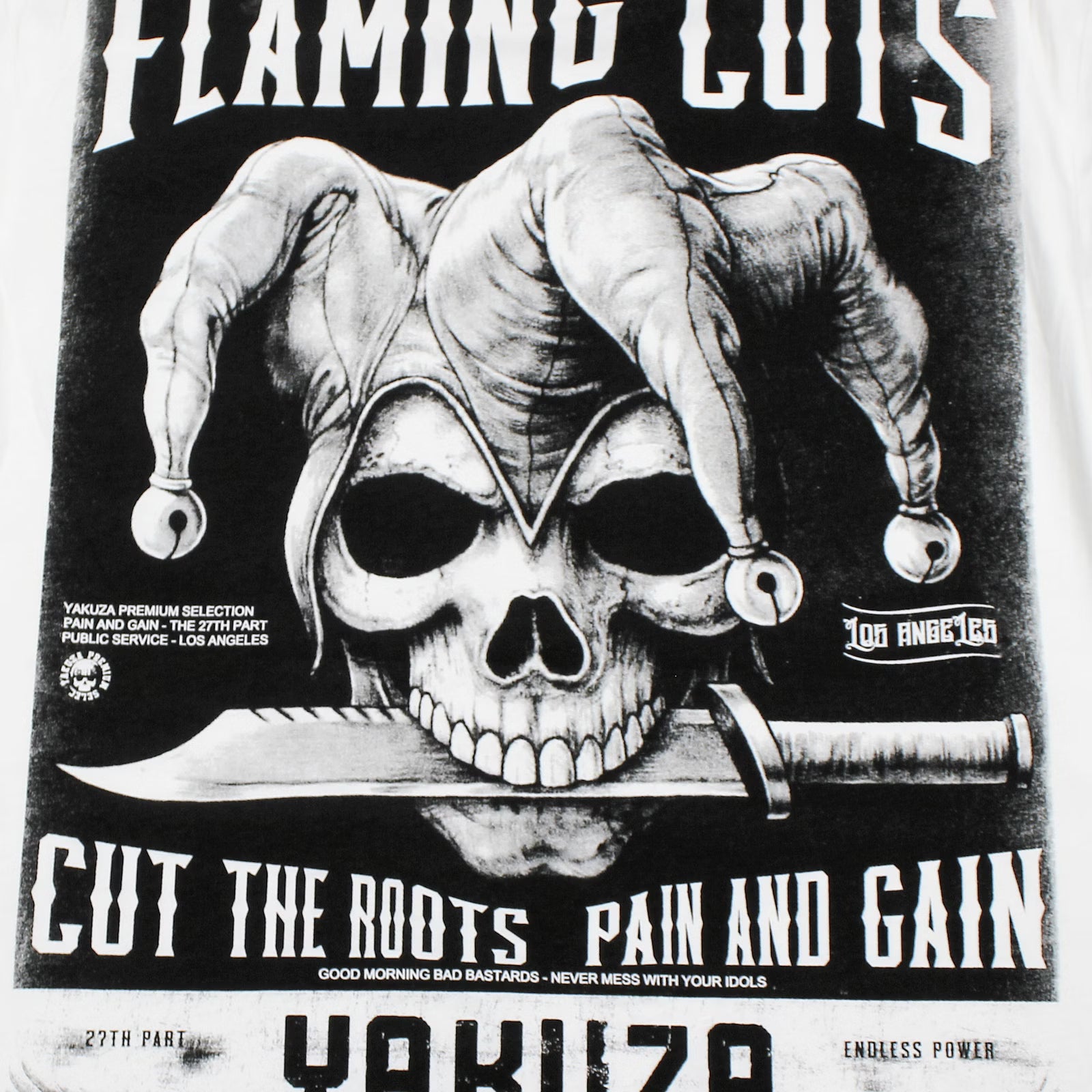 Yakuza Premium 3916 T-Shirt in natur weiss mit grossem, detailreichem Rückenprint und kleinem Frontprint auf der linken Brust