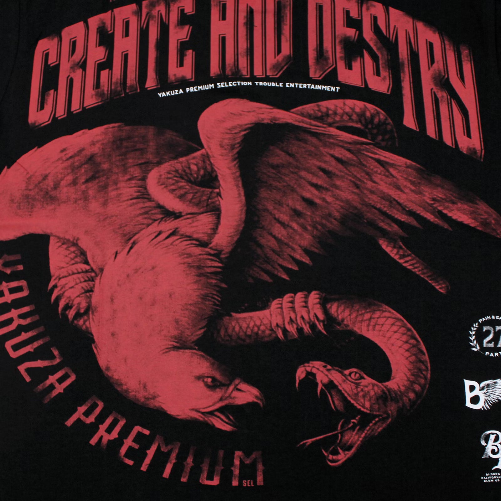 akuza Premium 3905 T-Shirt in schwarz mit grossem, detailreichem Rückenprint und kleinem Frontprint.