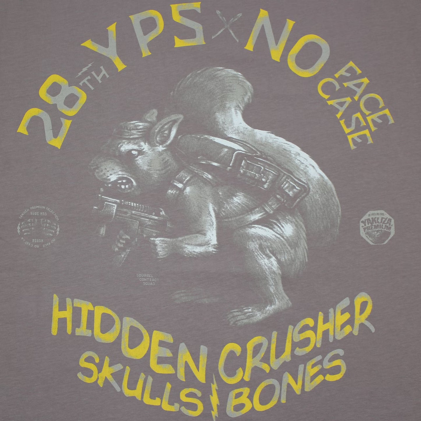 Detail des Eichhörnchen-Prints auf dem Yakuza Premium T-Shirt aus Pima-Baumwolle.