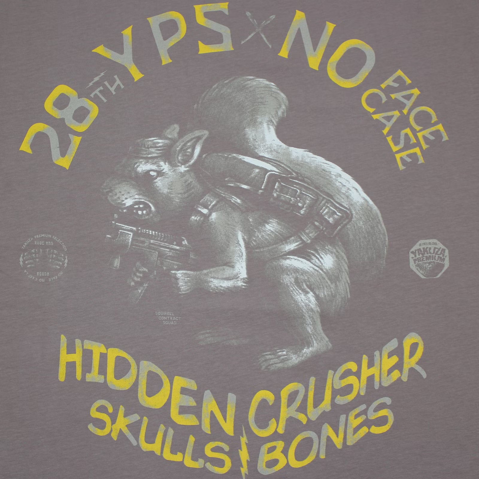 Detail des Eichhörnchen-Prints auf dem Yakuza Premium T-Shirt aus Pima-Baumwolle.
