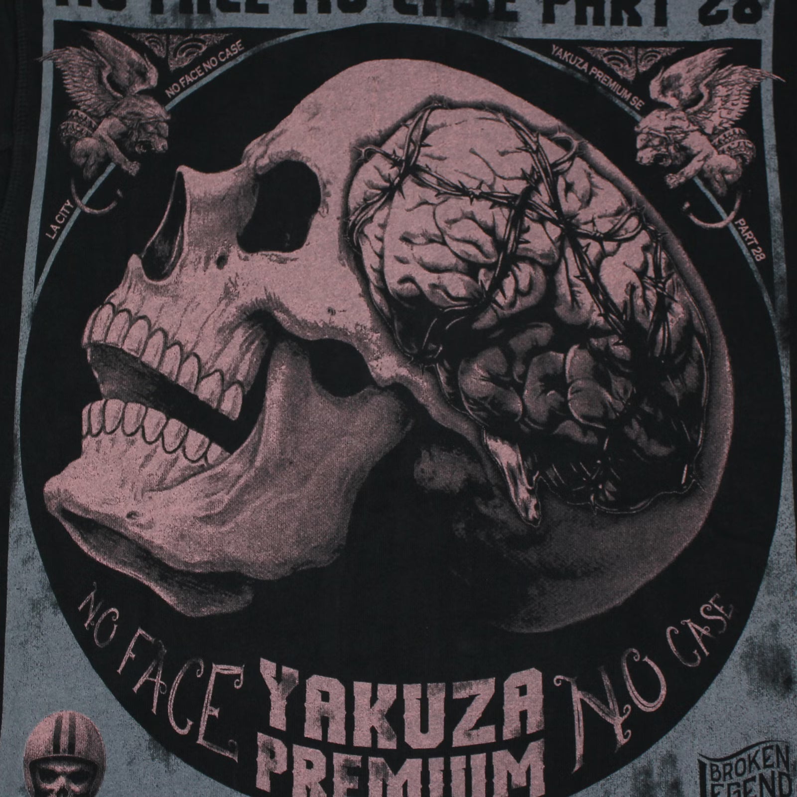 chwarze Yakuza Premium Sweatjacke mit Kapuze, Skull-Rückendruck, Reissverschluss und Taschen