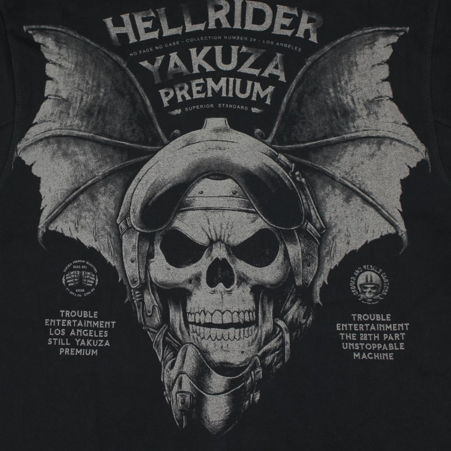 Yakuza Premium Oliv Sweatjacke mit Kapuze, Reissverschluss, Fledermaus-Skull-Rückendruck und Brustlogo