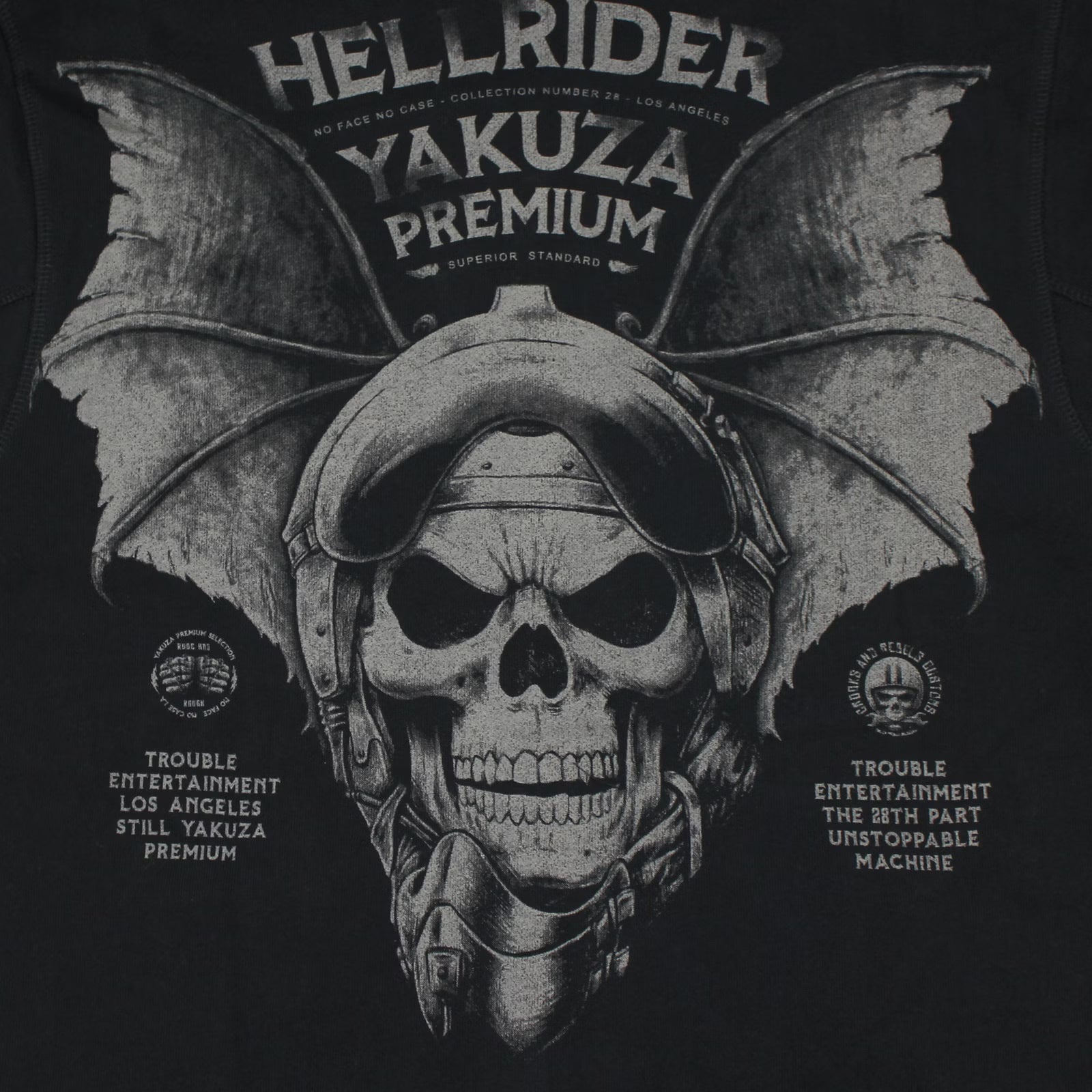 Yakuza Premium Oliv Sweatjacke mit Kapuze, Reissverschluss, Fledermaus-Skull-Rückendruck und Brustlogo