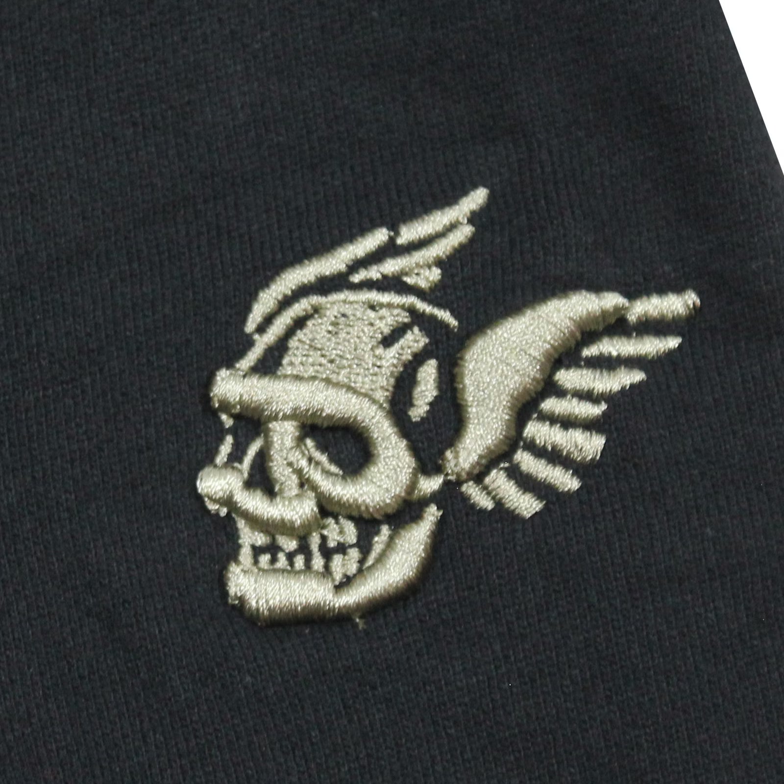 Yakuza Premium Oliv Sweatjacke mit Kapuze, Reissverschluss, Fledermaus-Skull-Rückendruck und Brustlogo