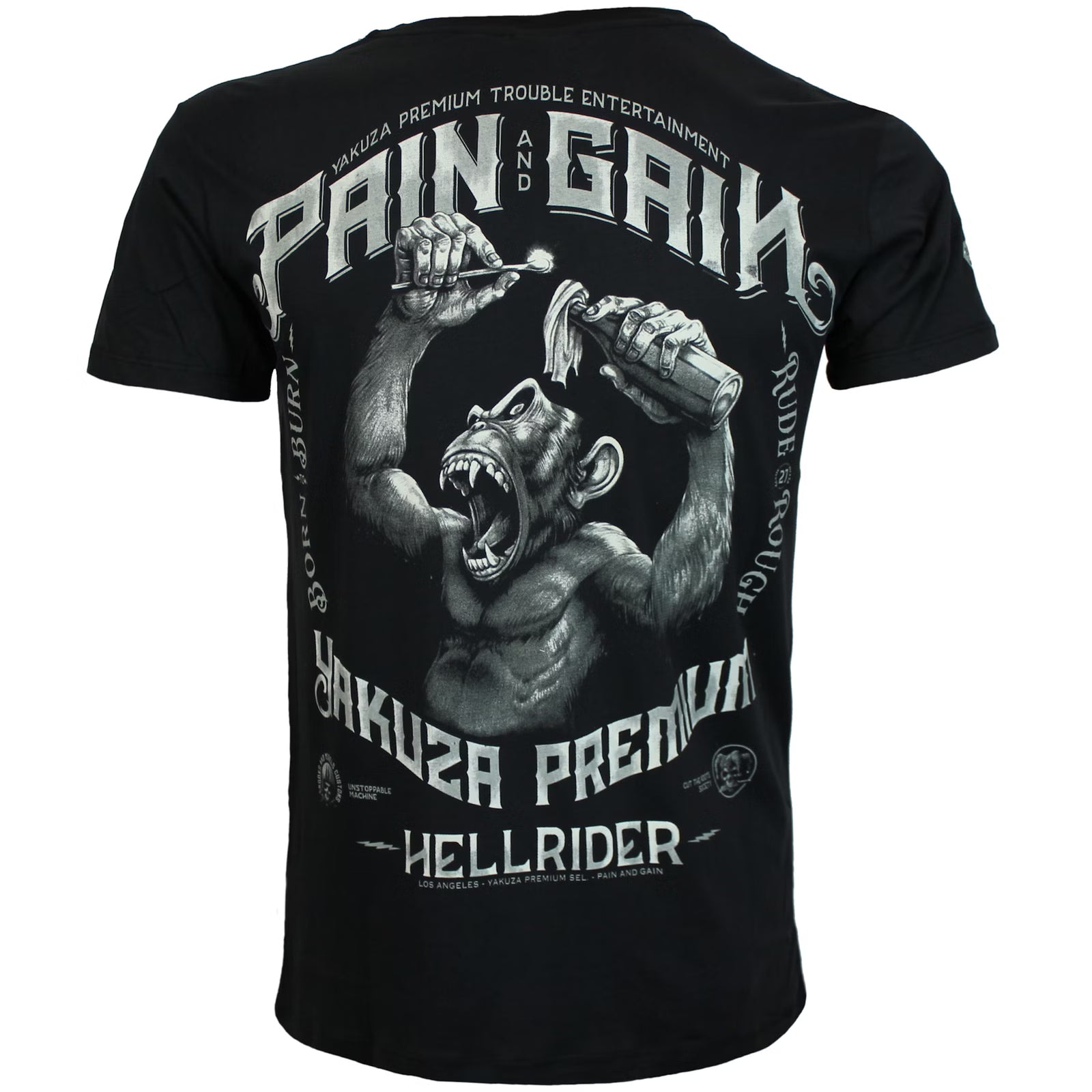 Schwarzes Yakuza Premium T-Shirt mit Affen-Print auf dem Rücken