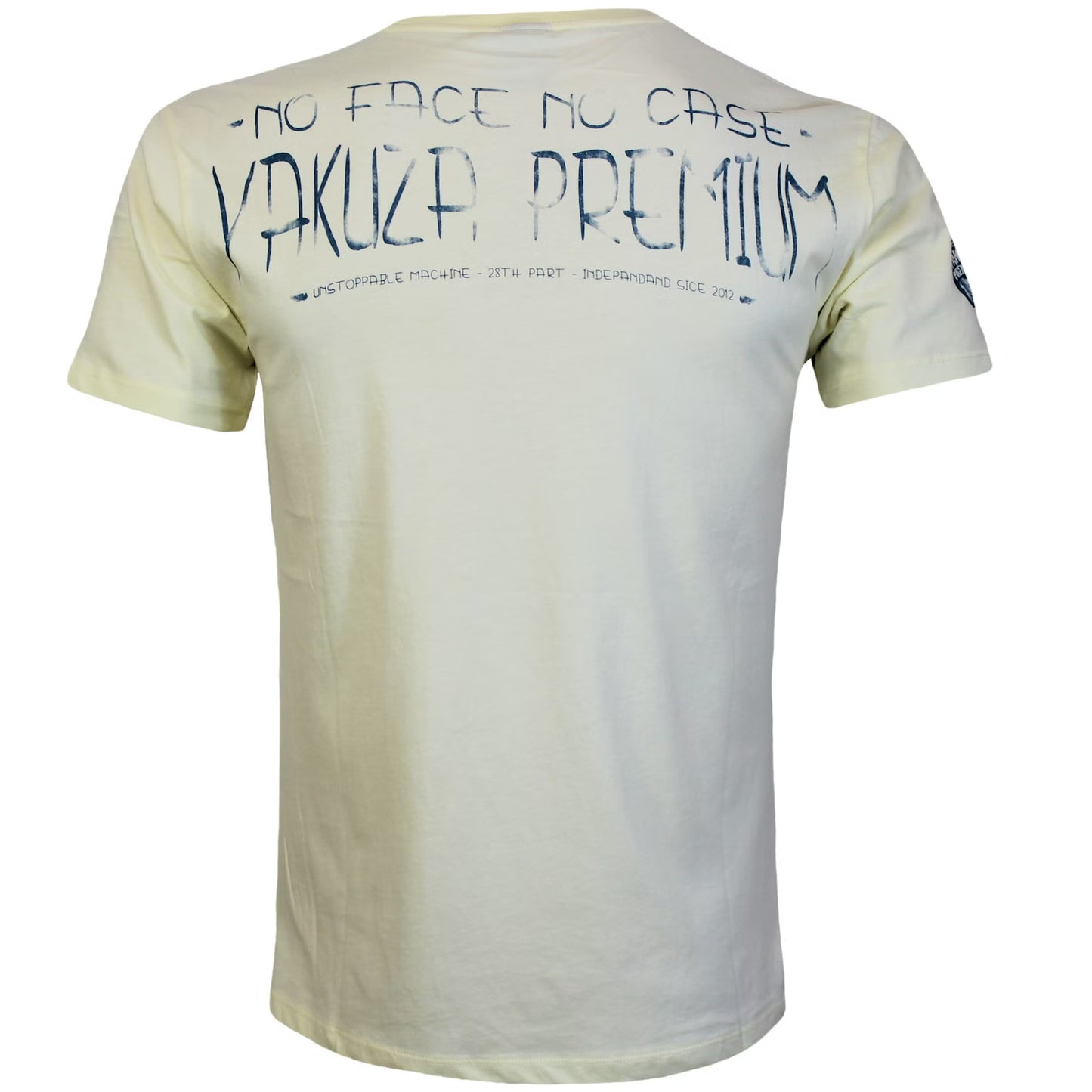 Yakuza Premium Selection T-Shirt in Hellgelb mit Frontprint Burattino mit Flammenwerfer und Schriftzug hinten