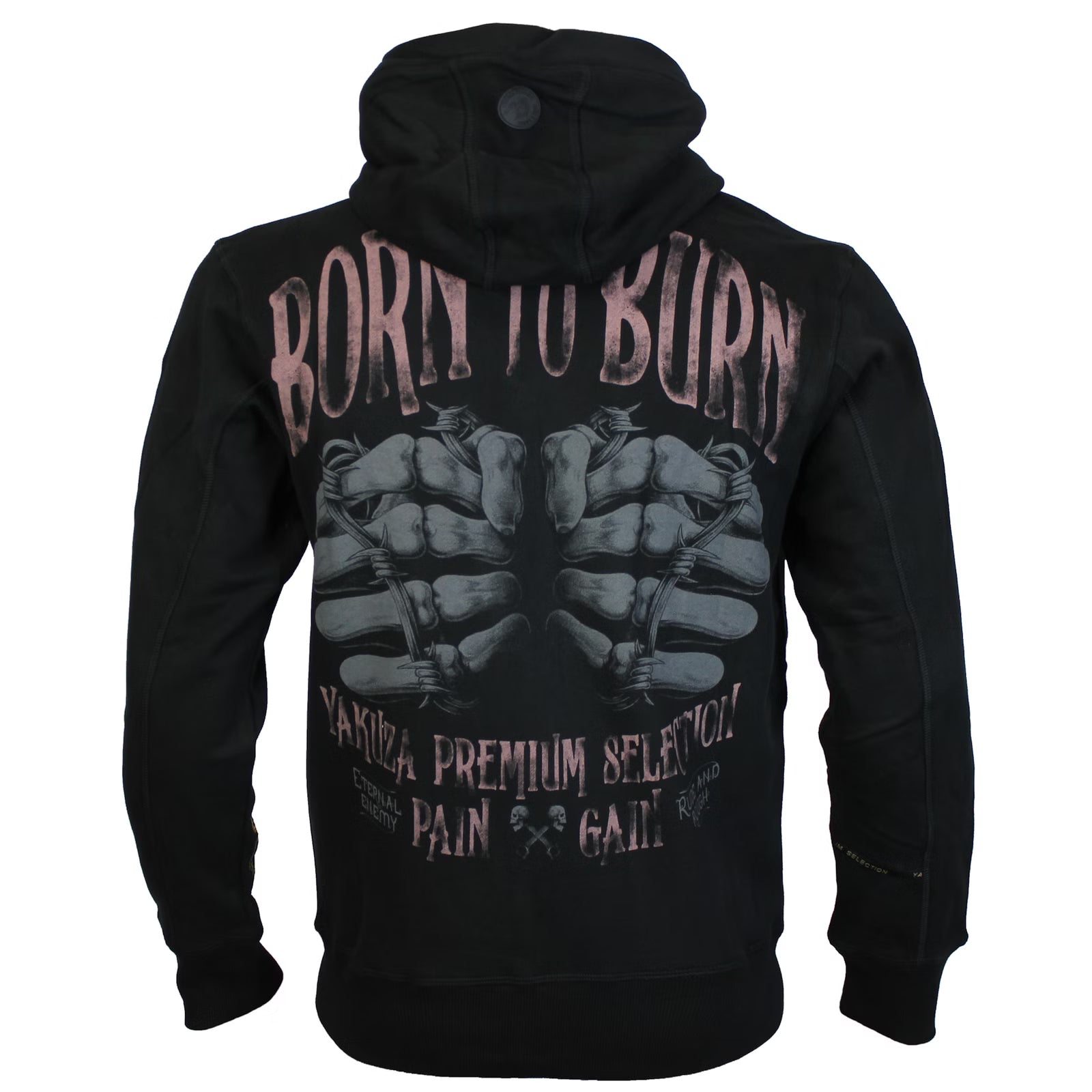 Yakuza Premium Sweatjacke YPHZ 3925 C in Schwarz mit Kapuze, Frontprints & Rückenmotiv