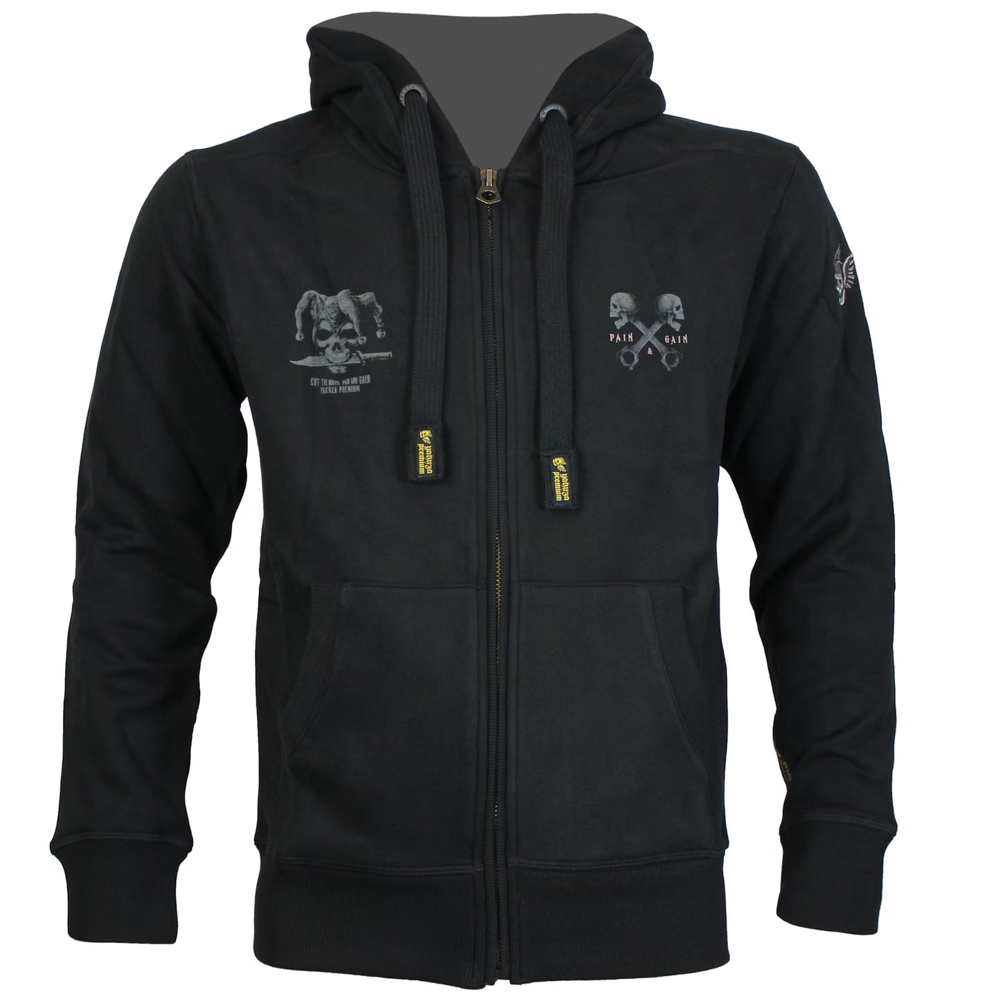 Yakuza Premium Sweatjacke YPHZ 3925 C in Schwarz mit Kapuze, Frontprints & Rückenmotiv