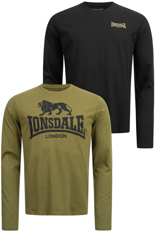 Lonsdale 115087 Ayrshire Doppelpack Langarmshirt - Schwarz/Olive