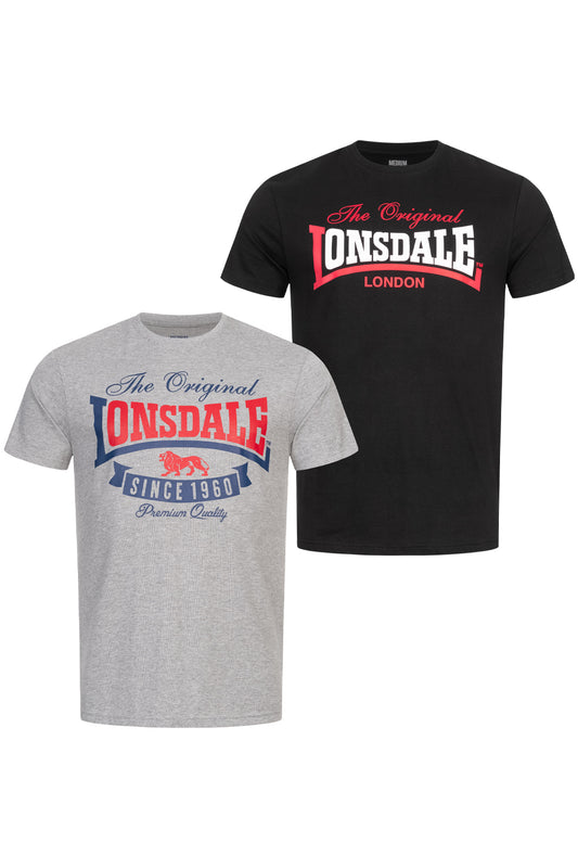 Lonsdale 117337 Gearach Doppelpack T-Shirt Marl Grey Schwarz