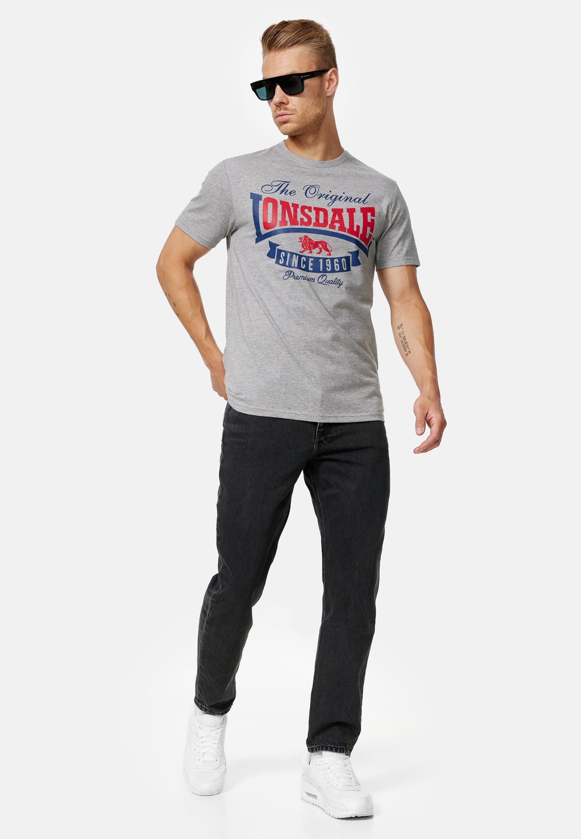 Lonsdale 117337 Gearach Doppelpack T-Shirt Marl Grey Schwarz